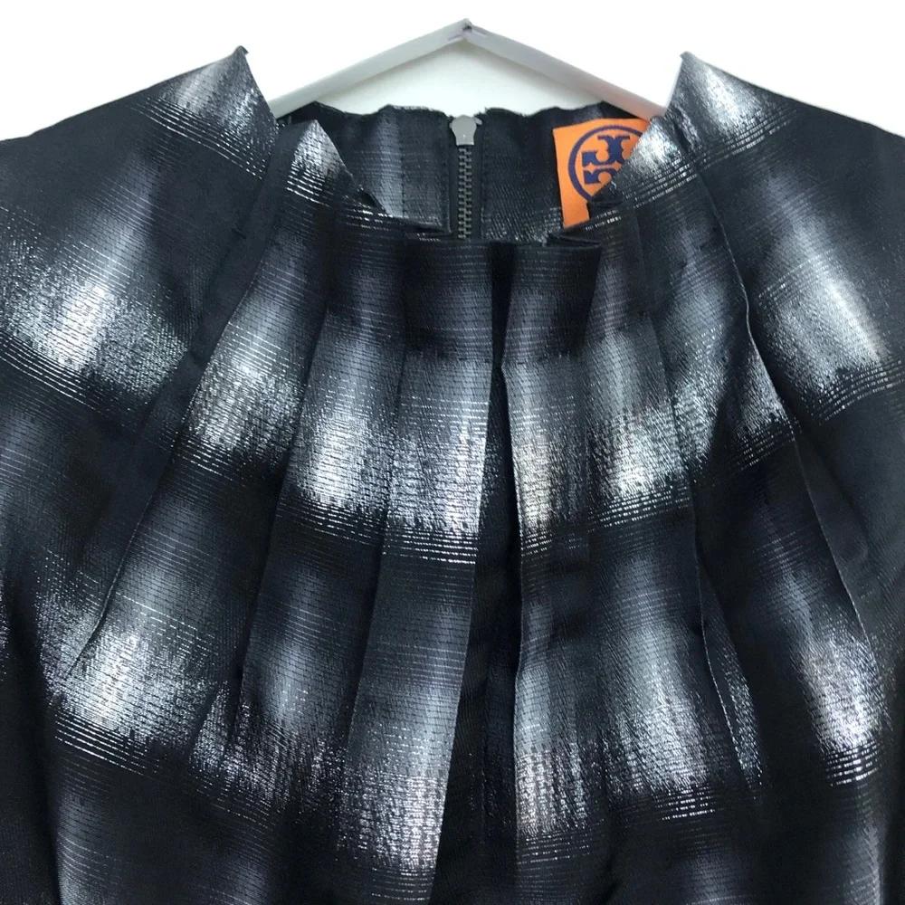 Tory Burch Sleeveless Silk Metallic Plaid Knee Length Dress